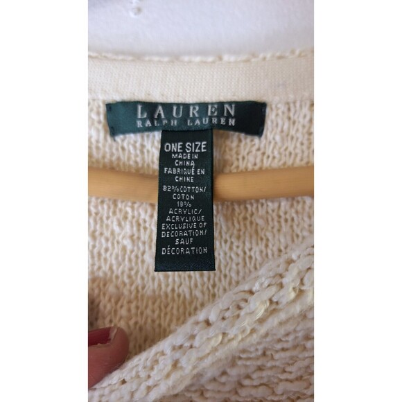 LAUREN RALPH LAUREN Knit Poncho Sweater One Size 3/4 Sleeve Fringe Western Boho - Picture 3 of 7